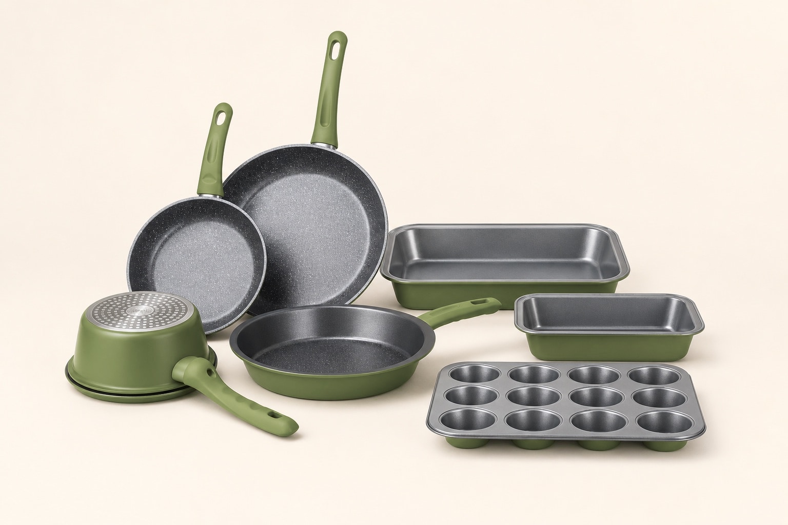 Color cookware set for B2B catalog.